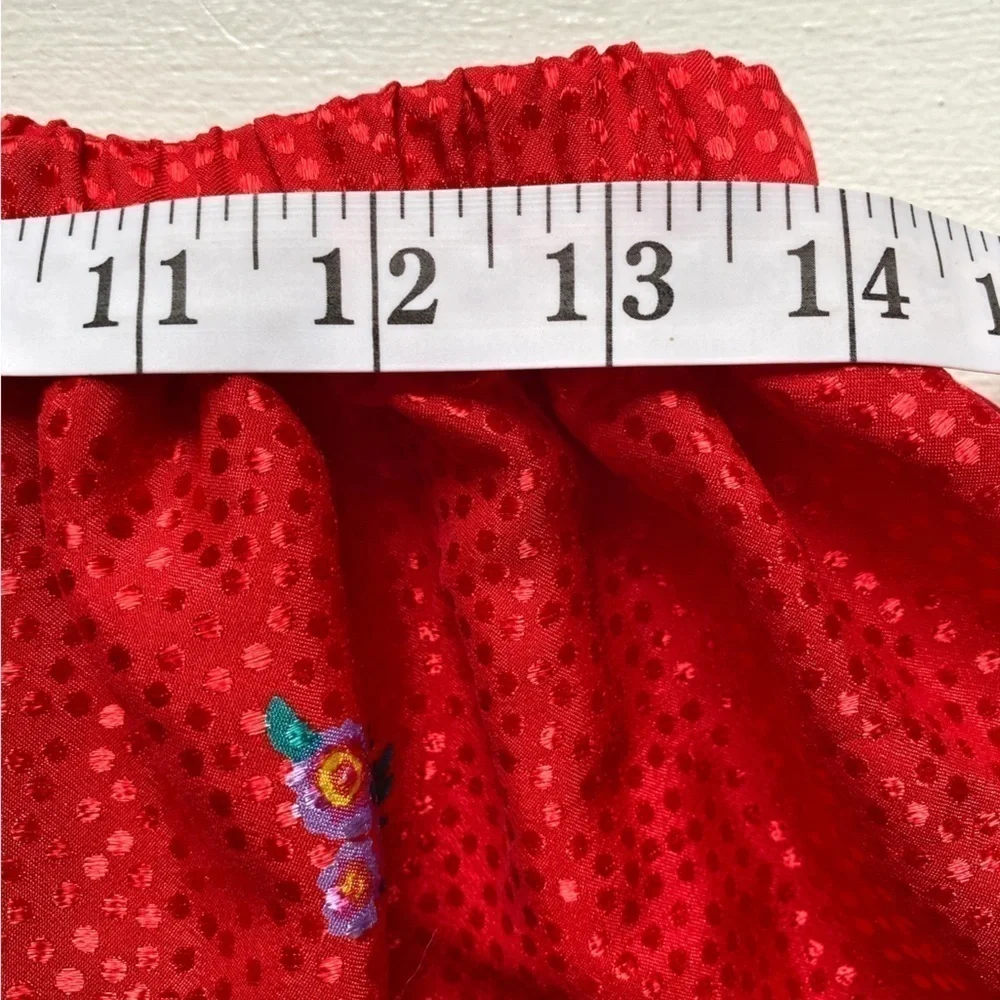 Handmade Red Shiny Polka Dot and Floral Midi Skirt